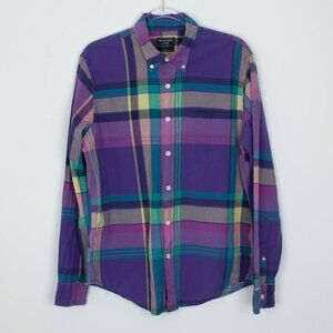 Abercrombie & Fitch Mens Button Down Plaid Shirt Size‎ L Purple Office Business
